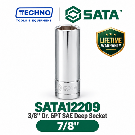Shop SATA12201-12209 3/8" Dr. 6-point SAE deep sockets, sizes 3/8" to 7/8". Reach recessed fasteners, hand-tool use only. Lifetime warranty. 9 sizes available.