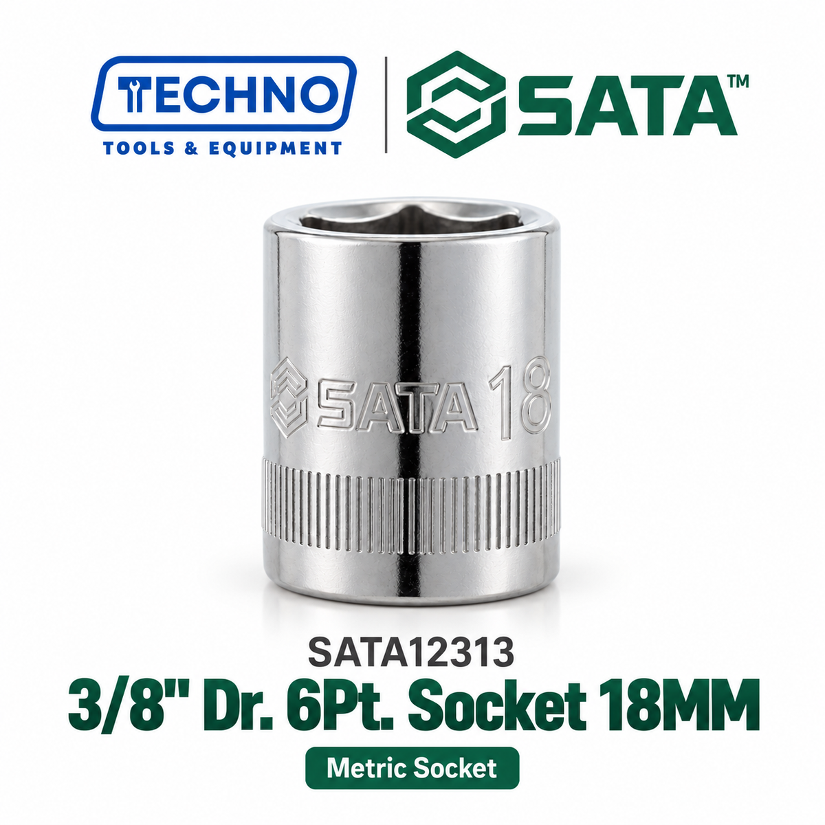 Shop SATA12301-12318 3/8" Dr. 6-point metric sockets, sizes 6mm to 24mm. Durable, precision-machined, hand-tool use only. Lifetime warranty. 18 sizes.