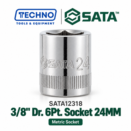 Shop SATA12301-12318 3/8" Dr. 6-point metric sockets, sizes 6mm to 24mm. Durable, precision-machined, hand-tool use only. Lifetime warranty. 18 sizes.