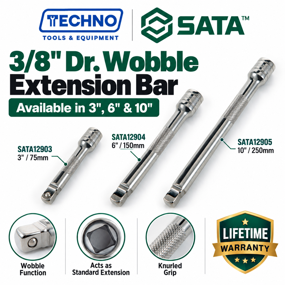 SATA 12903–12905 wobble extension bar, 3/8" drive, 3", 6" and 10" lengths