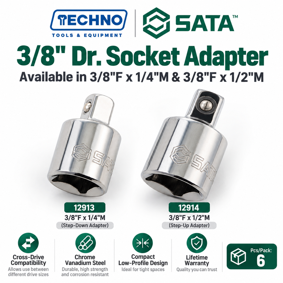 Shop SATA 3/8" drive socket adapters: step down to 1/4" or up to 1/2". Chrome vanadium steel, lifetime warranty.