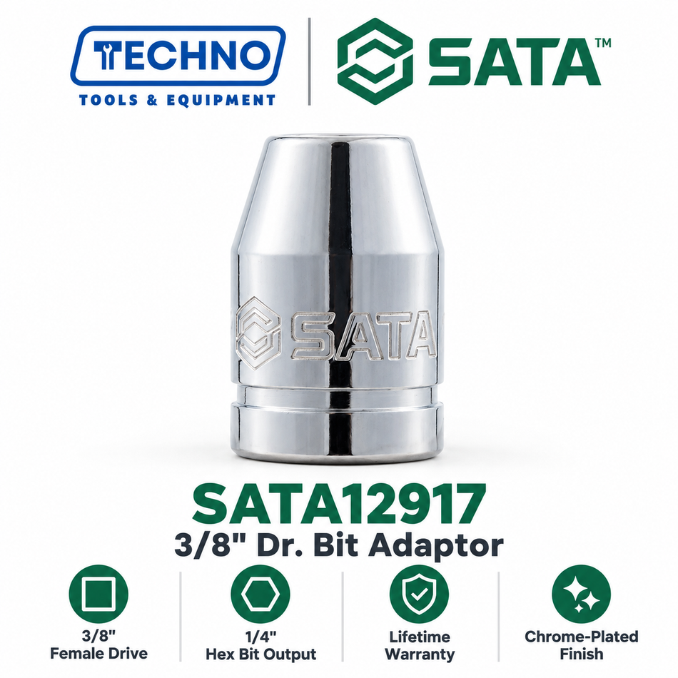 SATA12917 3/8" drive to 1/4" hex bit adaptor. Runs screwdriver bits off a 3/8" ratchet. Lifetime warranty.