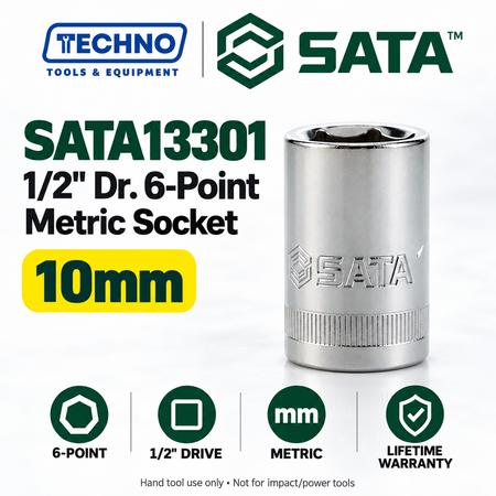 Shop SATA13301-13320 1/2" drive 6-point metric sockets from 8mm to 32mm. Choose your size. Lifetime warranty.