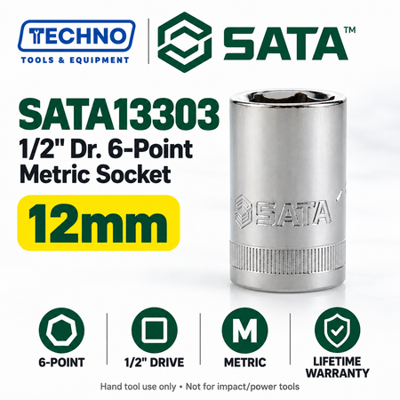 Shop SATA13301-13320 1/2" drive 6-point metric sockets from 8mm to 32mm. Choose your size. Lifetime warranty.