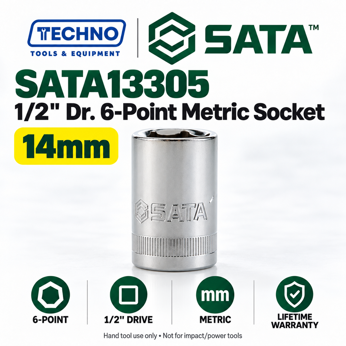 Shop SATA13301-13320 1/2" drive 6-point metric sockets from 8mm to 32mm. Choose your size. Lifetime warranty.
