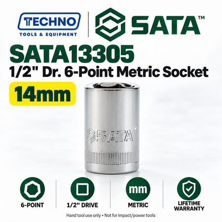 Shop SATA13301-13320 1/2" drive 6-point metric sockets from 8mm to 32mm. Choose your size. Lifetime warranty.