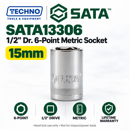 Shop SATA13301-13320 1/2" drive 6-point metric sockets from 8mm to 32mm. Choose your size. Lifetime warranty.
