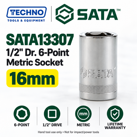 Shop SATA13301-13320 1/2" drive 6-point metric sockets from 8mm to 32mm. Choose your size. Lifetime warranty.