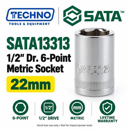 Shop SATA13301-13320 1/2" drive 6-point metric sockets from 8mm to 32mm. Choose your size. Lifetime warranty.