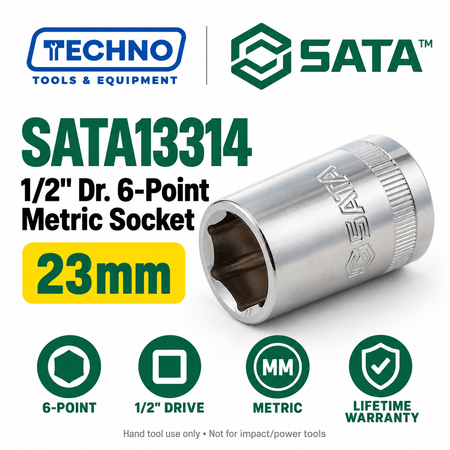 Shop SATA13301-13320 1/2" drive 6-point metric sockets from 8mm to 32mm. Choose your size. Lifetime warranty.