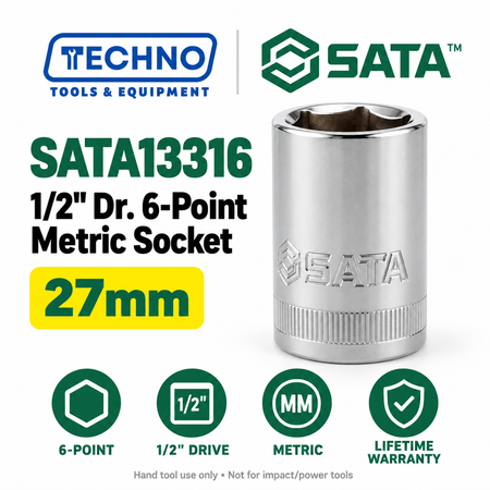 Shop SATA13301-13320 1/2" drive 6-point metric sockets from 8mm to 32mm. Choose your size. Lifetime warranty.
