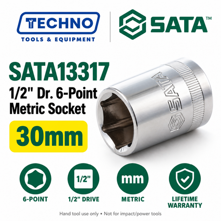 Shop SATA13301-13320 1/2" drive 6-point metric sockets from 8mm to 32mm. Choose your size. Lifetime warranty.