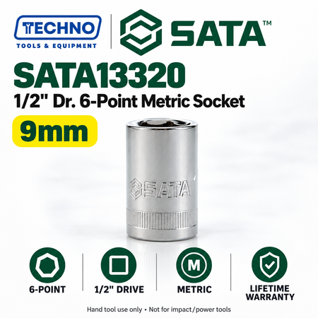 Shop SATA13301-13320 1/2" drive 6-point metric sockets from 8mm to 32mm. Choose your size. Lifetime warranty.