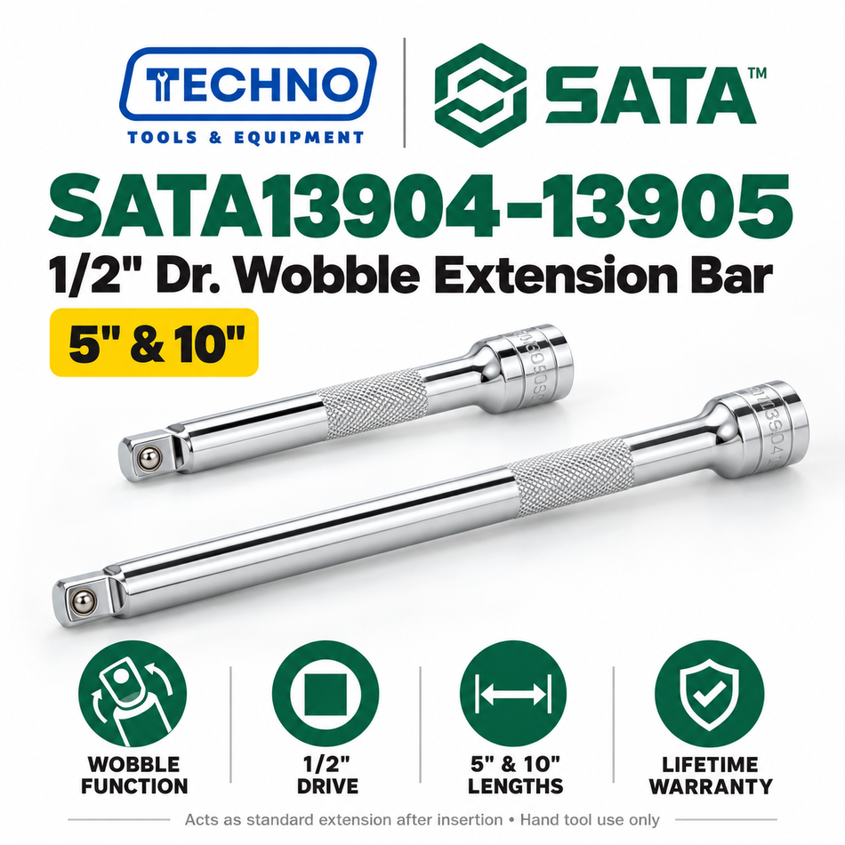 Shop SATA 1/2" Dr. wobble extension bars in 5" and 10" lengths. Turning head reaches angled fasteners; acts as a standard extension once inserted.