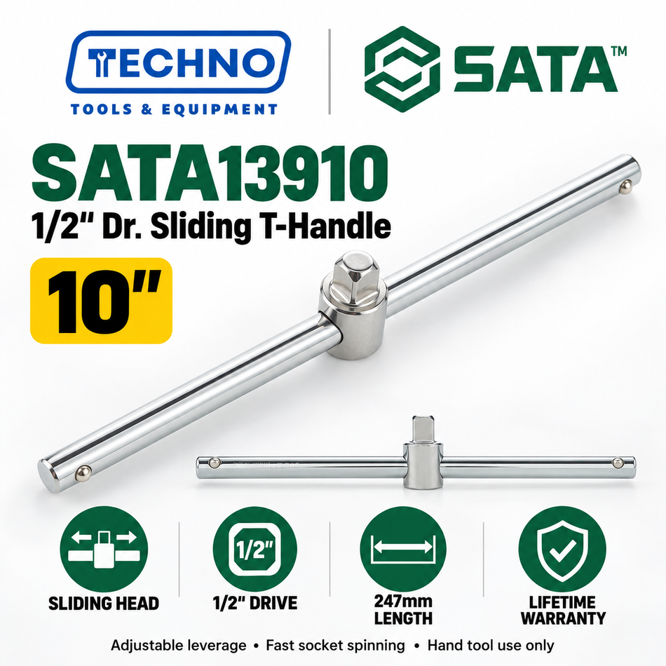 Shop SATA13910 1/2" Dr. sliding T-handle (T-bar), 10" long. Slide the head to adjust leverage, with lifetime warranty. For 1/2" drive sockets.
