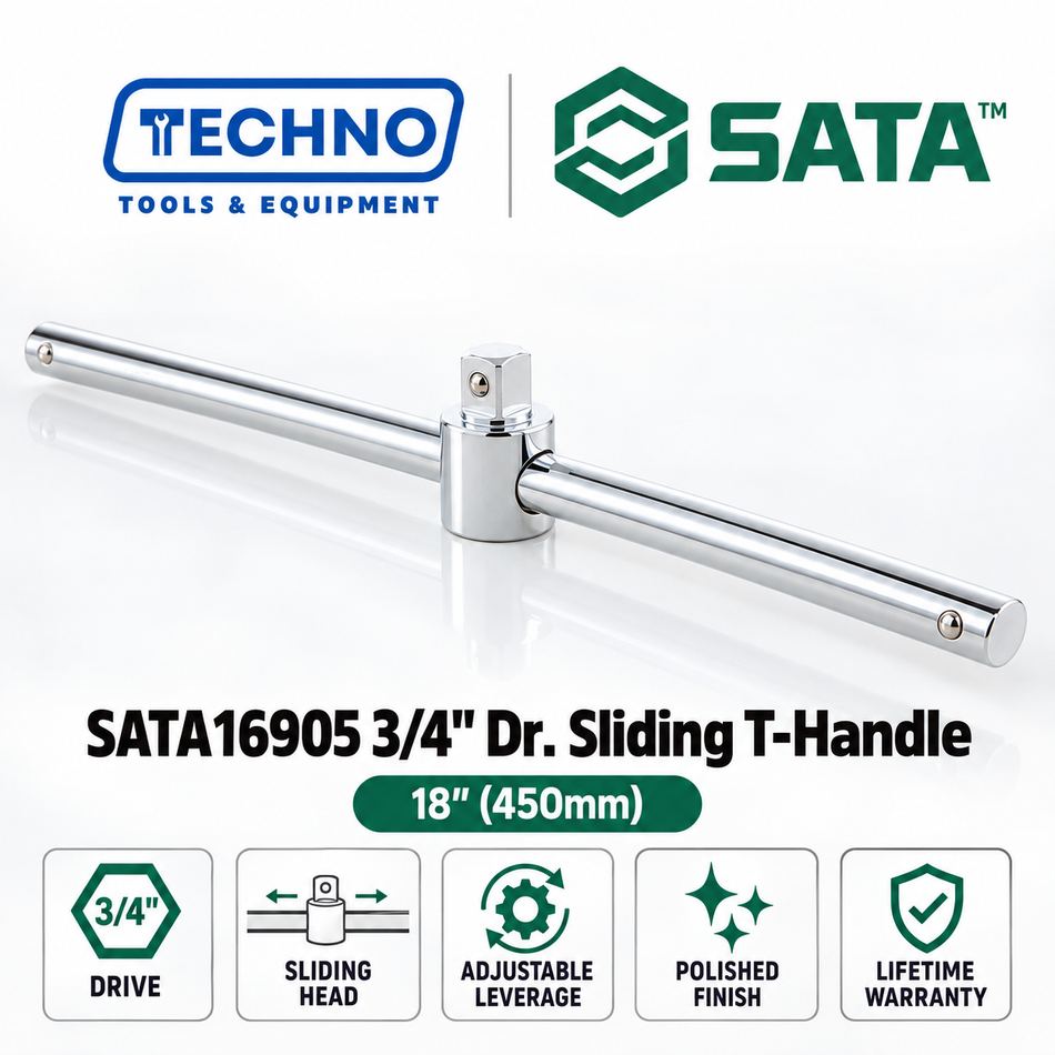 Shop SATA16905 3/4" Dr. sliding T-handle, 18" (450mm). Sliding head for adjustable leverage and reach, lifetime warranty.