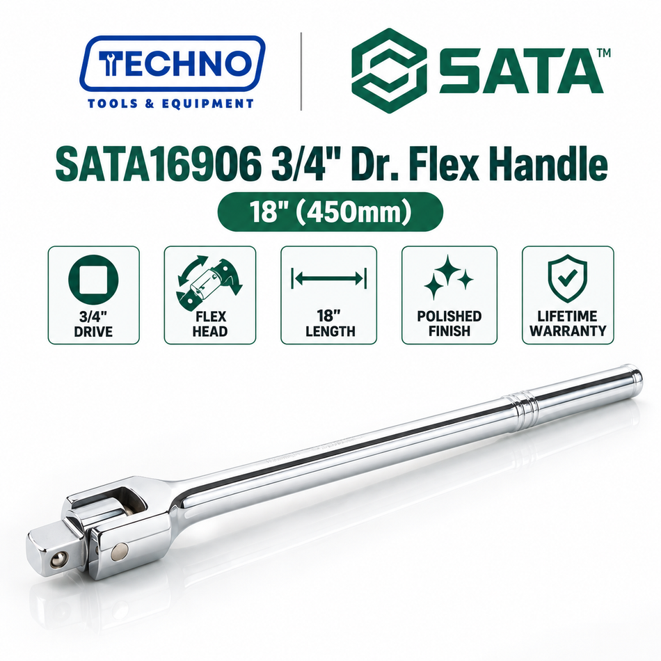 Shop SATA16906 3/4" Dr. flex handle, 18" (450mm). Pivoting head for hard-to-reach fasteners, long-handle leverage, lifetime warranty.
