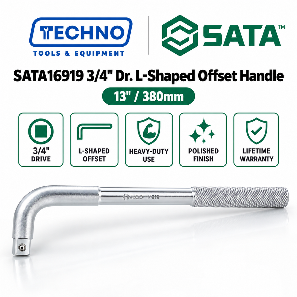 Shop SATA16919 3/4" Dr. L-shaped offset handle wrench, 13" (380mm). Reach tight spots with extra leverage. Lifetime warranty.
