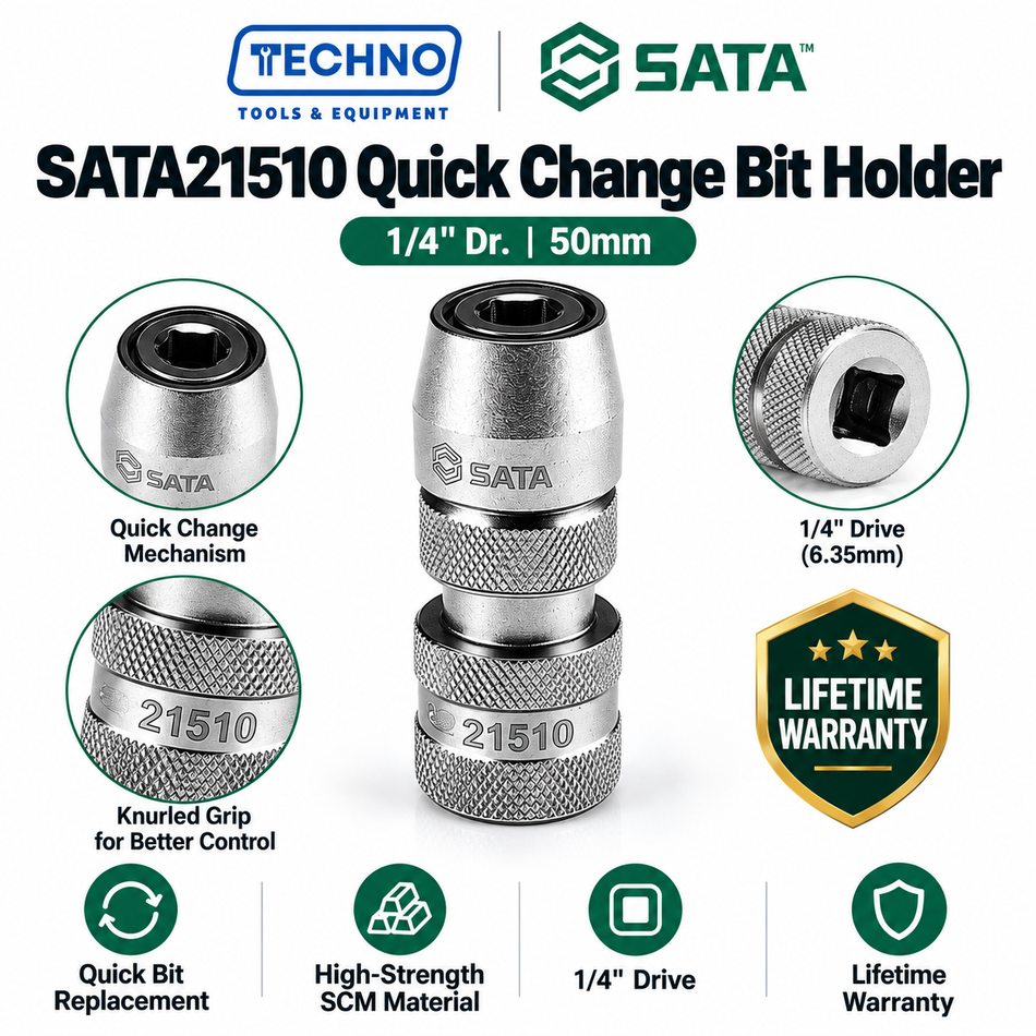 Shop SATA21510, SATA22610 & SATA25910 quick change bit holders in 1/4", 3/8" and 1/2" drive. High-strength SCM, lifetime warranty.