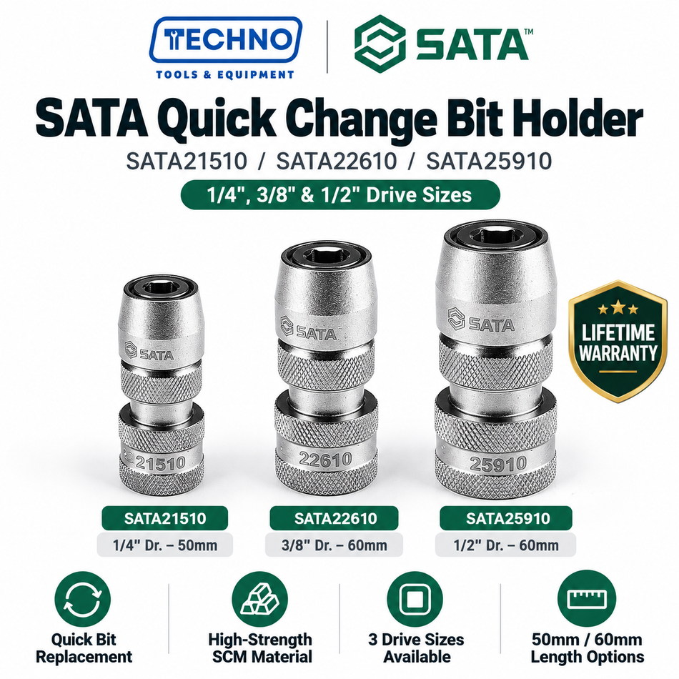 Shop SATA21510, SATA22610 & SATA25910 quick change bit holders in 1/4", 3/8" and 1/2" drive. High-strength SCM, lifetime warranty.