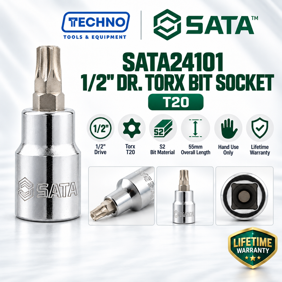 Shop SATA24101-SATA24109 1/2" Dr. Torx bit sockets, T20 to T60, 50mm length. S2 bit, anti-slip, lifetime warranty. Hand use only.