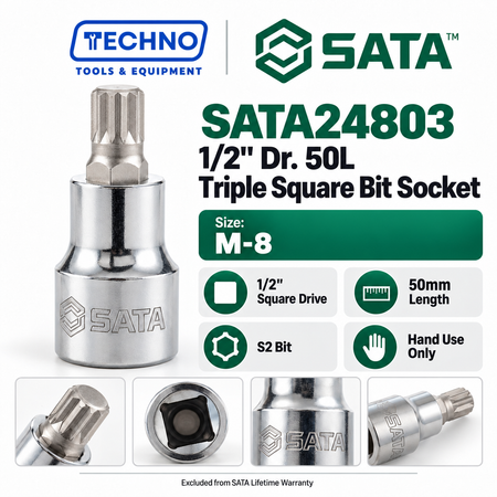 Shop SATA24801-SATA24807 1/2" Dr. 50L Triple Square bit sockets, M-5 to M-16. S2 bit for an anti-slip grip. Hand use only, not for impact tools.