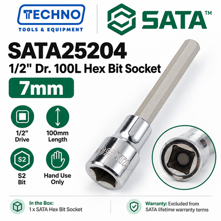Shop SATA25201-SATA25209 1/2" Dr. 100L hex bit sockets, 4mm to 17mm. S2 bit for an anti-slip grip. Hand use only, not for impact tools.