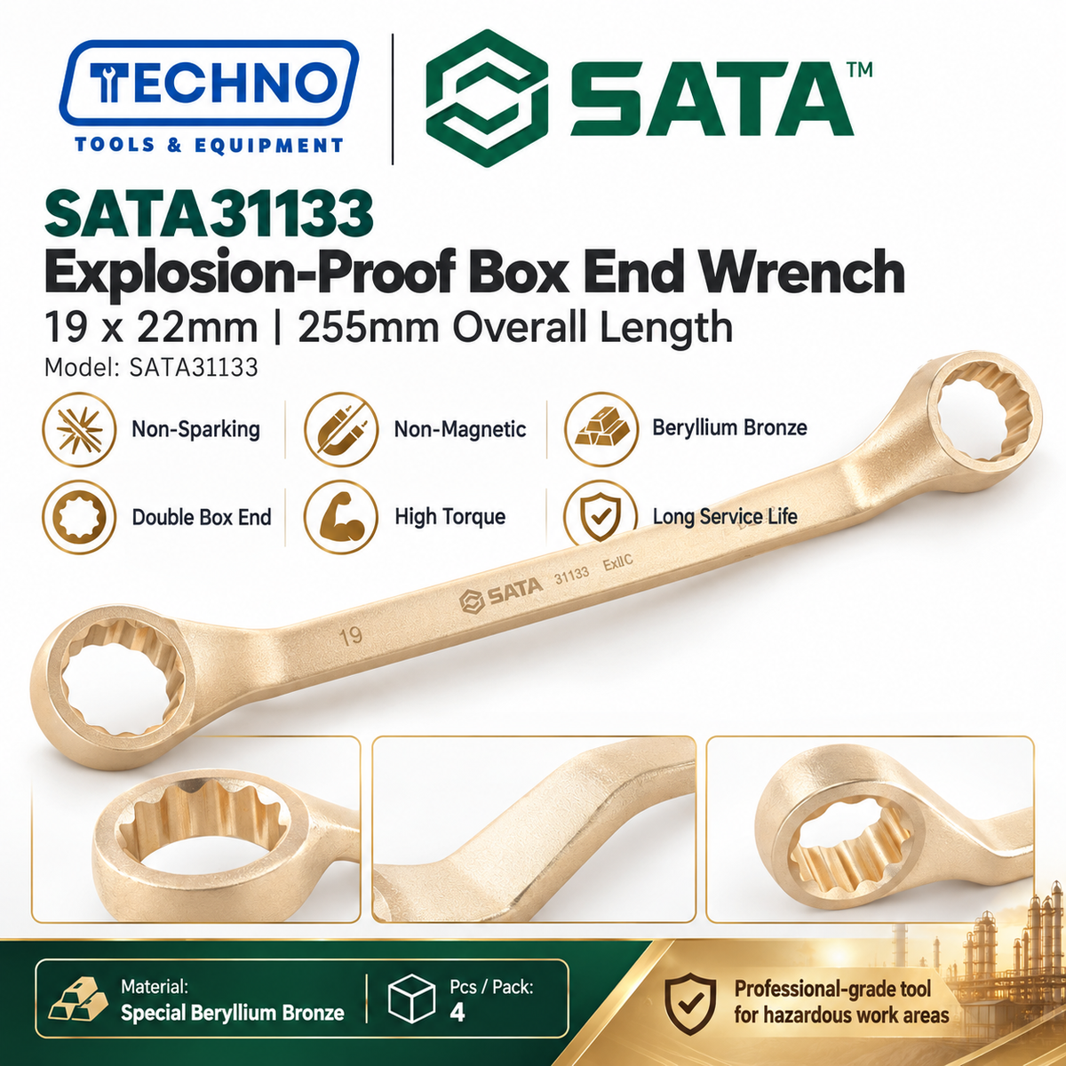 SATA31133 Explosion-Proof Box End Wrench 19x22mm, Non-Sparking SATA