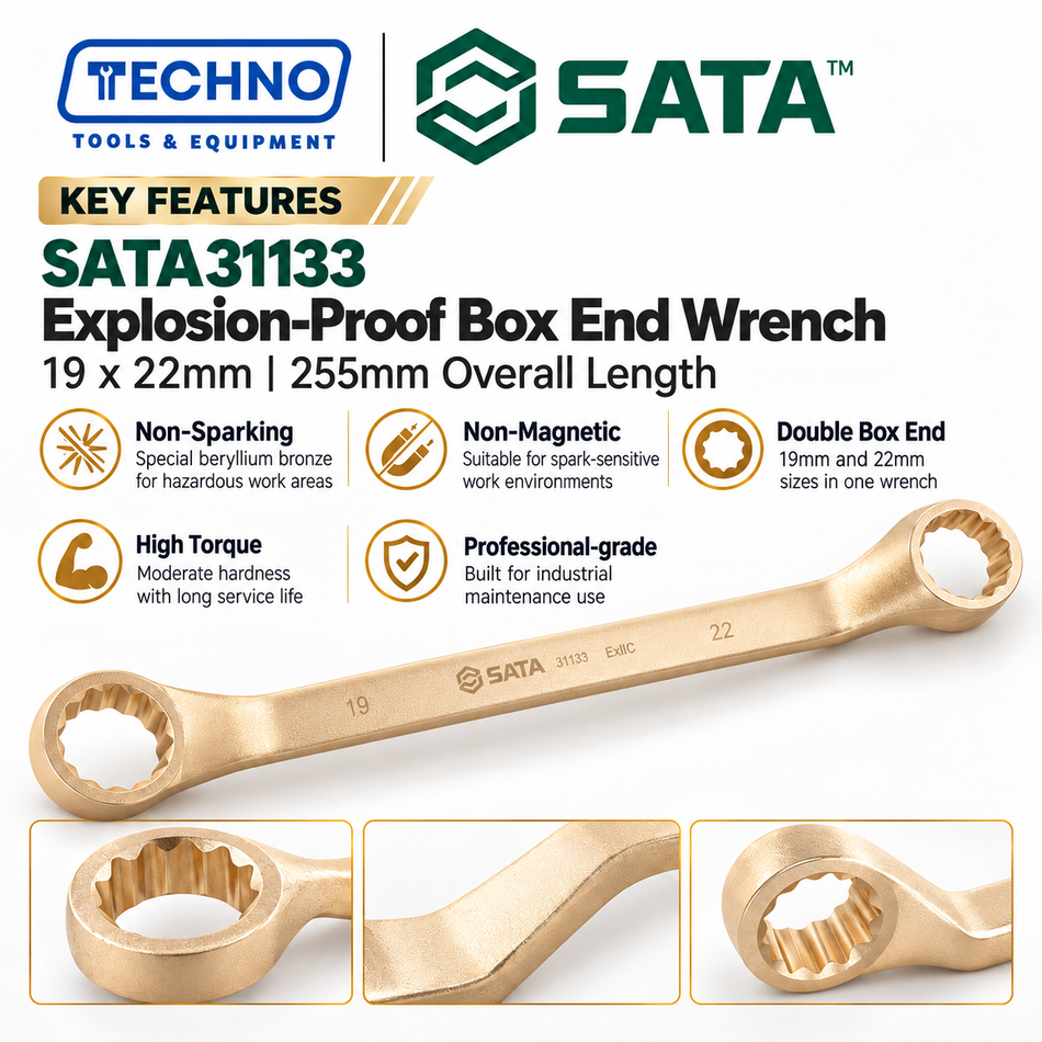 SATA31133 Explosion-Proof Box End Wrench 19x22mm, Non-Sparking SATA