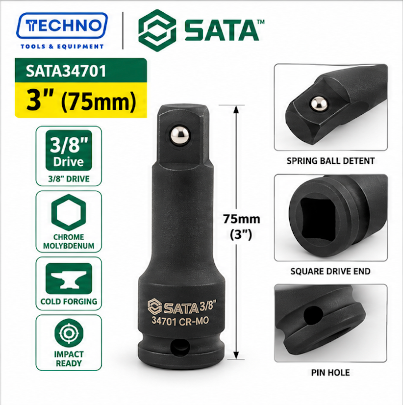 Shop SATA34701 and SATA34702 3/8" Dr. impact extension bars, 3" and 6". Cr-Mo cold forged for impact resistance. Order online today.
