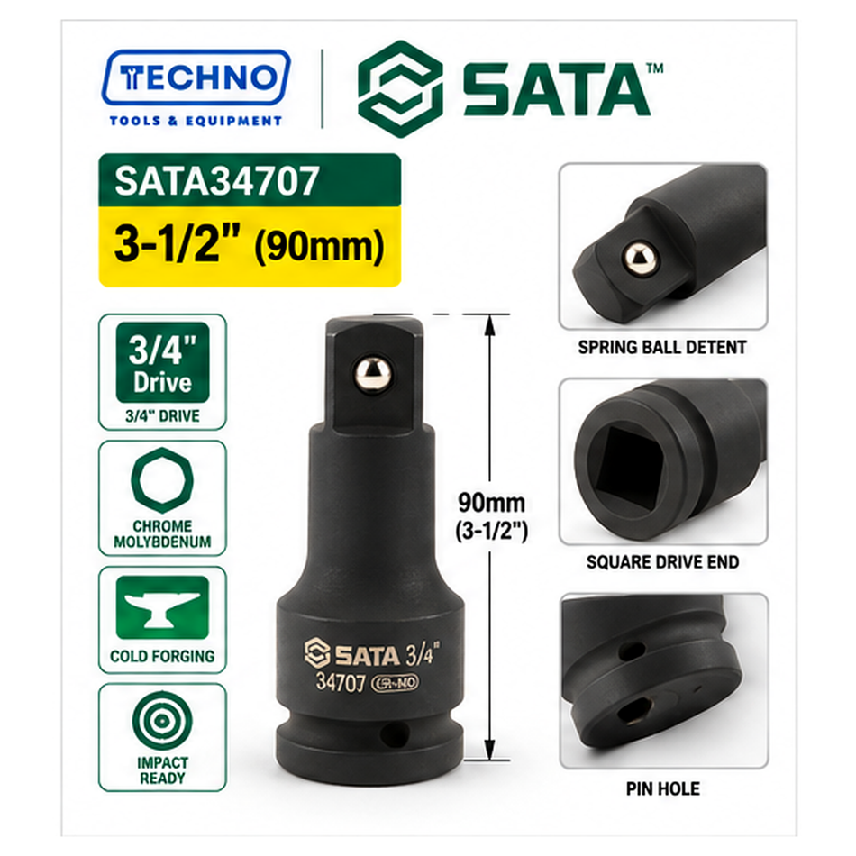 Shop SATA34707 to SATA34712 3/4" Dr. impact extension bars, 3-1/2" to 10". CR-Mo cold forged for impact resistance. Order online today.