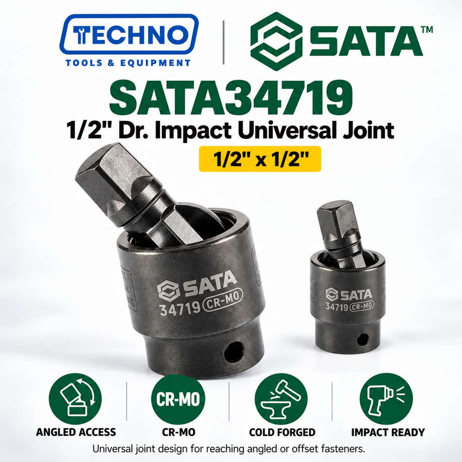 Shop SATA32902, SATA34719 and SATA34720 impact universal joints in 3/8", 1/2" and 3/4" drive. CR-Mo cold forged for impact resistance.