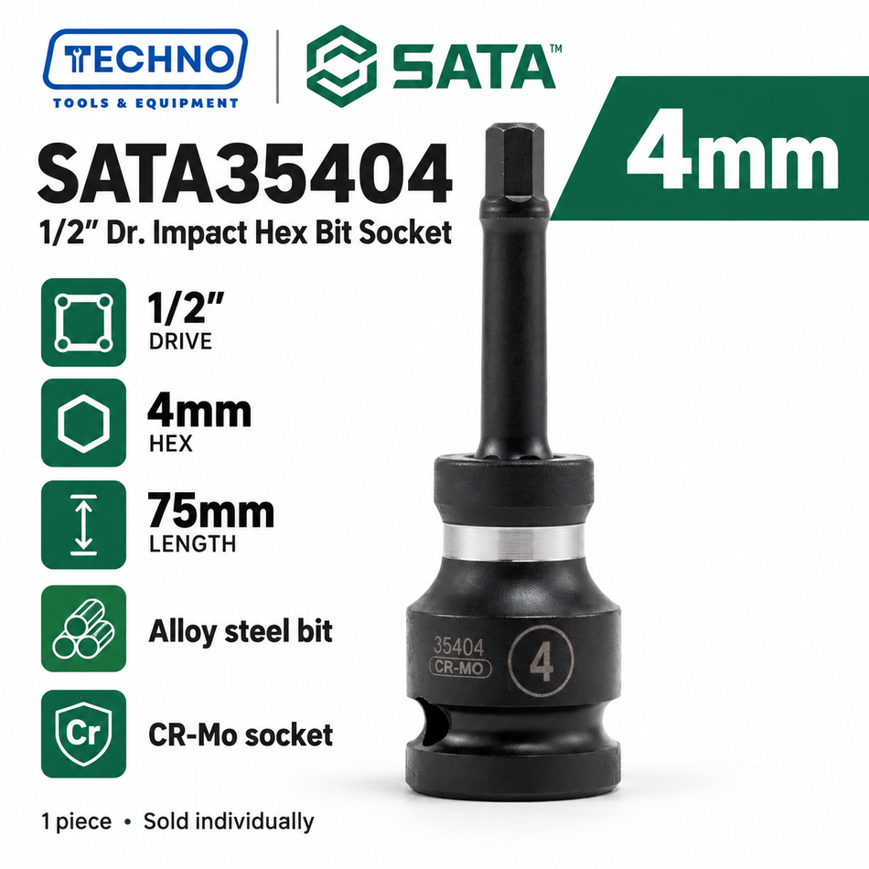 Shop SATA35404 to SATA35414 1/2" impact hex bit sockets, 4mm to 14mm. Special alloy steel bit with CR-Mo socket. Order online today.