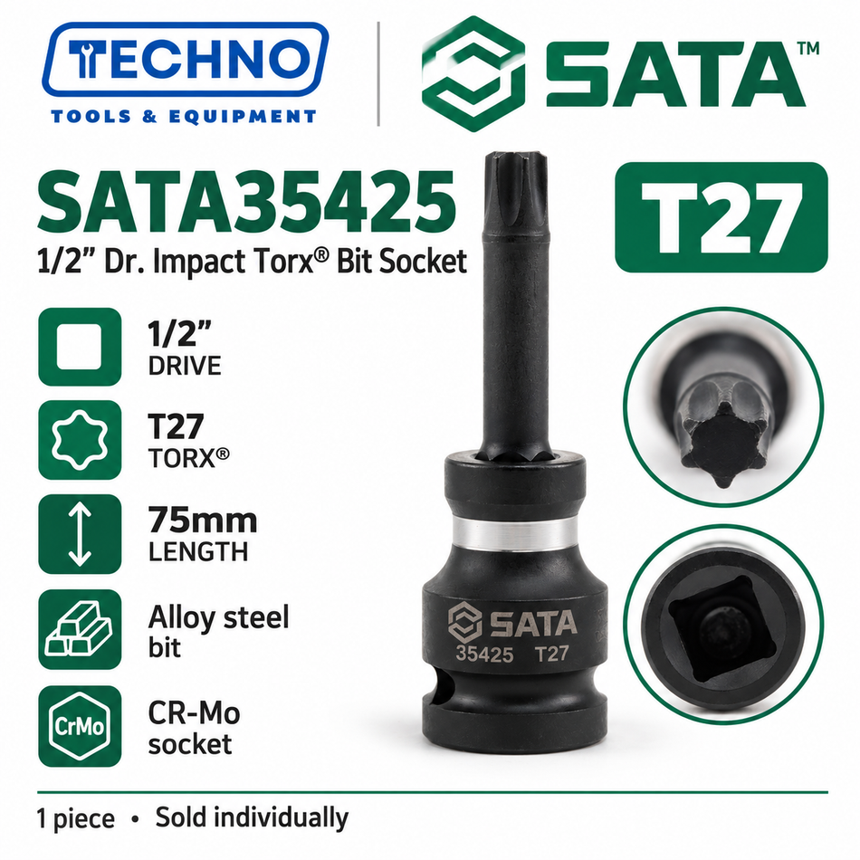 Shop SATA35425 to SATA35430 1/2" impact Torx® bit sockets, T27 to T55. Special alloy steel bit with CR-Mo socket. Order online today.