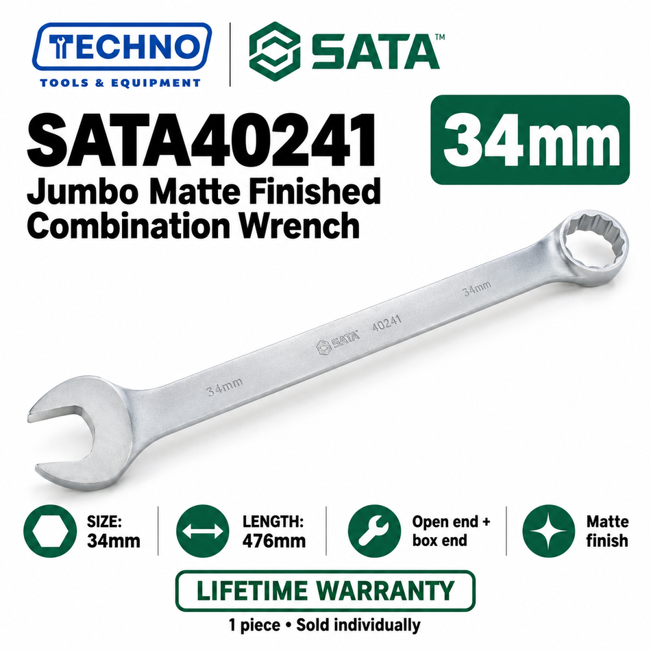 Shop SATA40241 to SATA40252 jumbo matte finished combination wrenches, 34mm to 60mm. Open end and box end in one tool. Order online today.