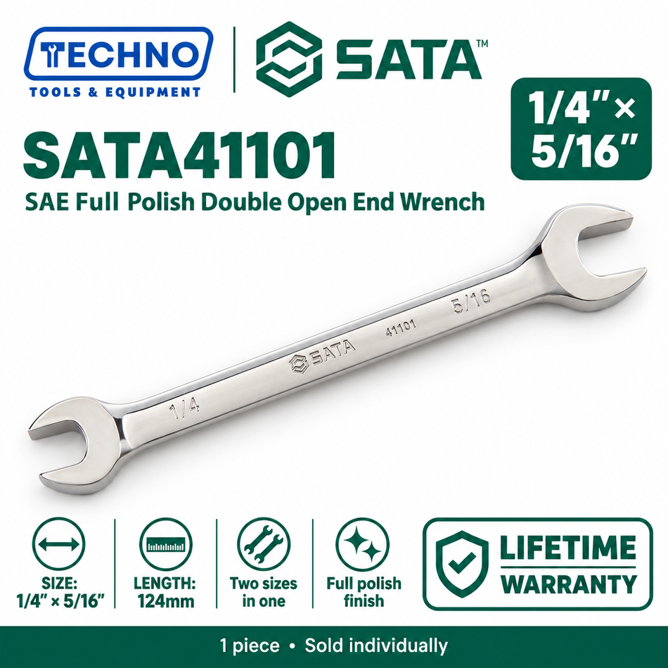 Shop SATA41101 to SATA41108 SAE full polish double open end wrenches, 1/4" to 1-1/4". Two sizes in one tool. Order online today.
