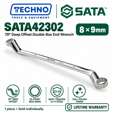 Shop SATA42301 to SATA42315 70° deep offset double box end wrenches, 6x7mm to 30x32mm. Two sizes in one tool. Order online today.