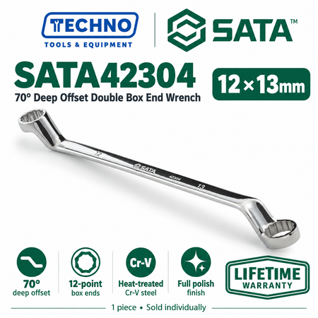 Shop SATA42301 to SATA42315 70° deep offset double box end wrenches, 6x7mm to 30x32mm. Two sizes in one tool. Order online today.