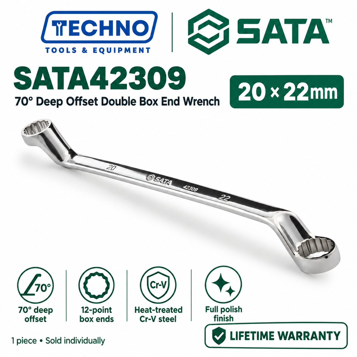 Shop SATA42301 to SATA42315 70° deep offset double box end wrenches, 6x7mm to 30x32mm. Two sizes in one tool. Order online today.