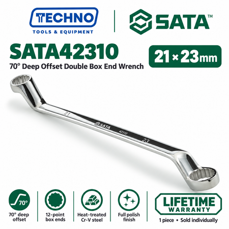 Shop SATA42301 to SATA42315 70° deep offset double box end wrenches, 6x7mm to 30x32mm. Two sizes in one tool. Order online today.