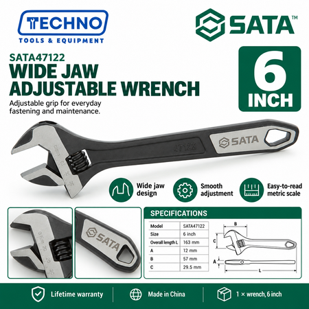 Shop SATA 47122-47125 wide jaw adjustable wrenches in 6, 8, 10 and 12 inch sizes. Made in China, with SATA lifetime warranty.