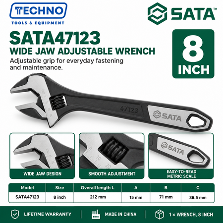 Shop SATA 47122-47125 wide jaw adjustable wrenches in 6, 8, 10 and 12 inch sizes. Made in China, with SATA lifetime warranty.