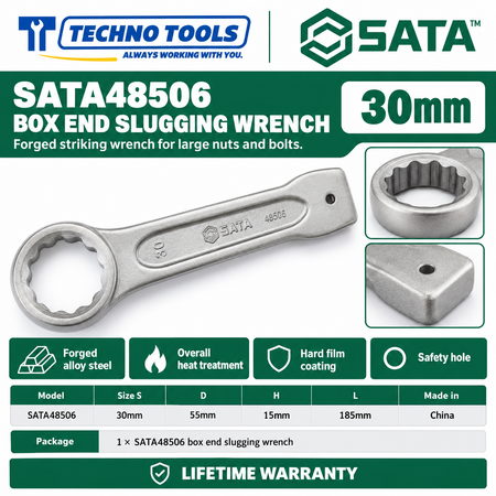 Shop SATA 48505-48531 box end slugging wrenches, 27 to 120mm. Forged alloy steel, heat treated, with safety hole. Lifetime warranty.