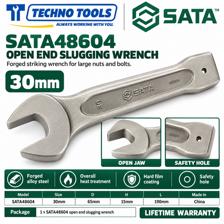 Shop SATA 48603-48622 open end slugging wrenches, 27 to 105mm. Forged alloy steel, heat treated, with safety hole. Lifetime warranty.