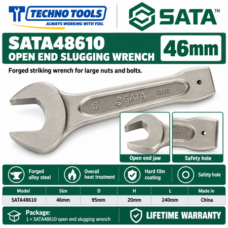 Shop SATA 48603-48622 open end slugging wrenches, 27 to 105mm. Forged alloy steel, heat treated, with safety hole. Lifetime warranty.
