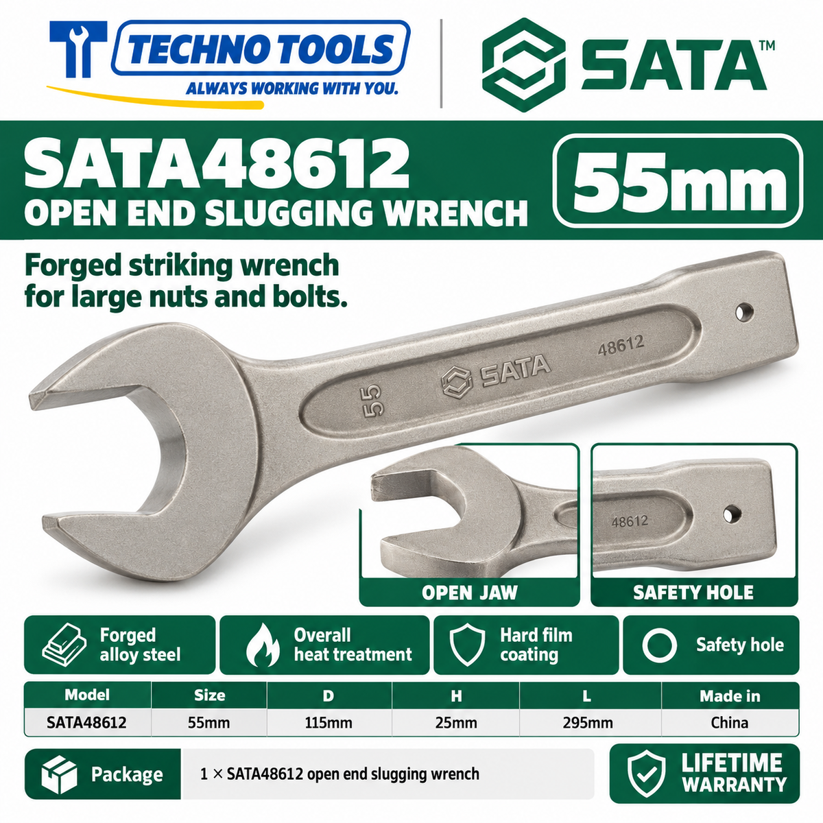 Shop SATA 48603-48622 open end slugging wrenches, 27 to 105mm. Forged alloy steel, heat treated, with safety hole. Lifetime warranty.
