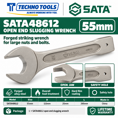 Shop SATA 48603-48622 open end slugging wrenches, 27 to 105mm. Forged alloy steel, heat treated, with safety hole. Lifetime warranty.