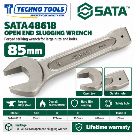 Shop SATA 48603-48622 open end slugging wrenches, 27 to 105mm. Forged alloy steel, heat treated, with safety hole. Lifetime warranty.