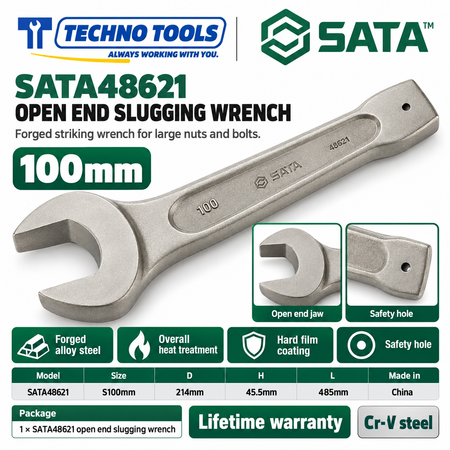 Shop SATA 48603-48622 open end slugging wrenches, 27 to 105mm. Forged alloy steel, heat treated, with safety hole. Lifetime warranty.