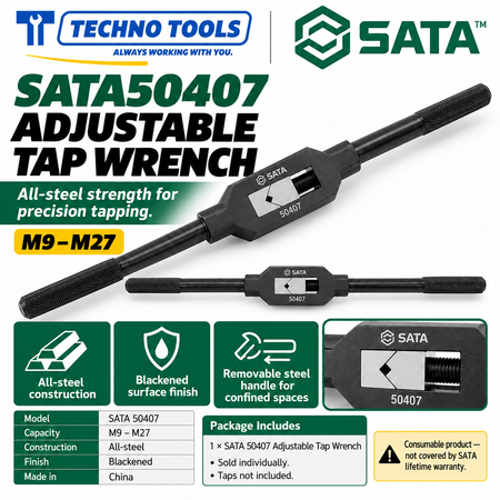 Buy SATA50405-50407 Adjustable Tap Wrenches (M3-M27). All-steel build with removable handle for tight spaces. Sold individually by Techno Tools.